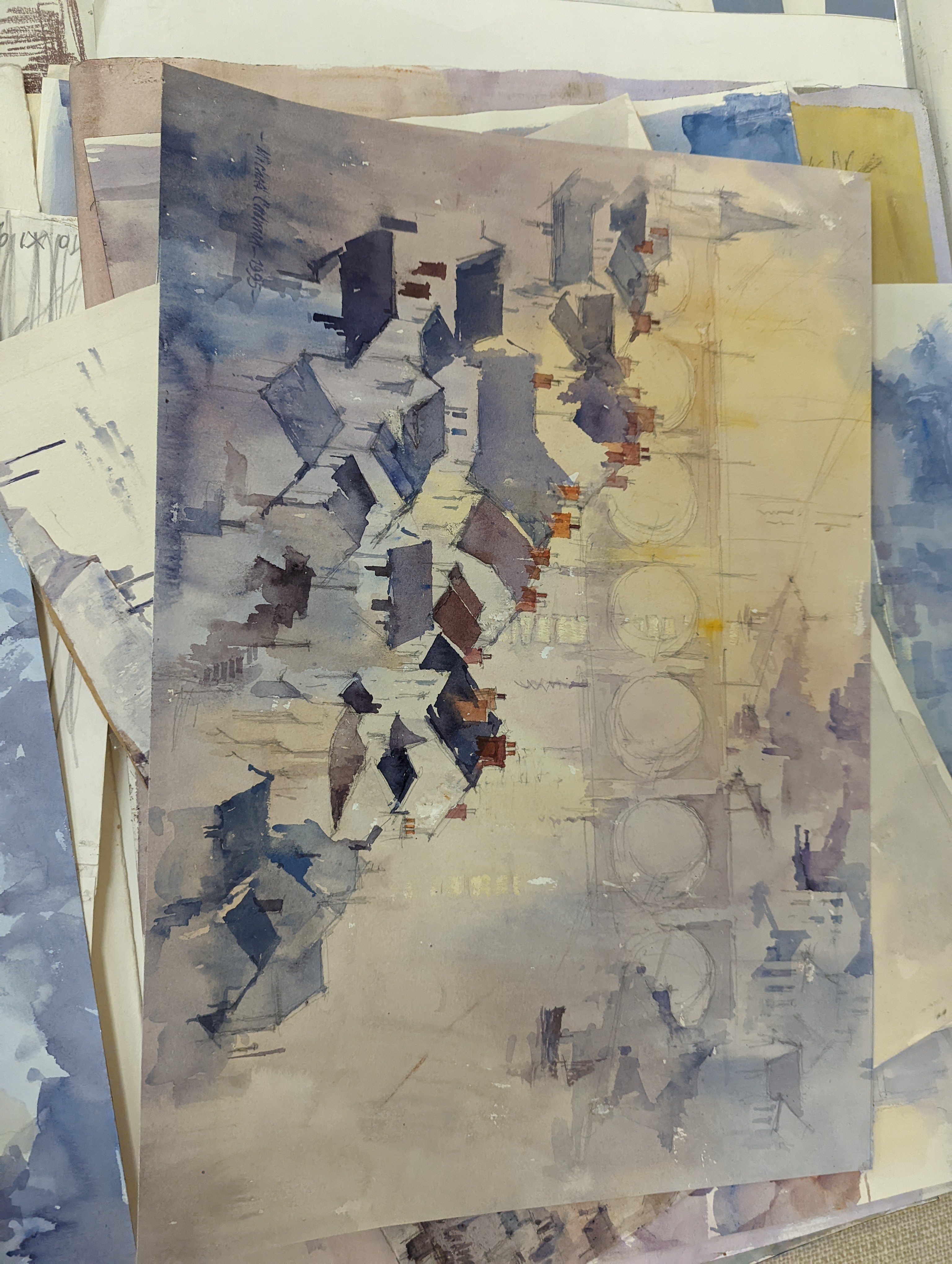 Michael Cadman (1920-2010), a group of assorted watercolours, mostly topographical scenes c.1995 to 2003, largest 46 x 61cm, one framed, the others unframed